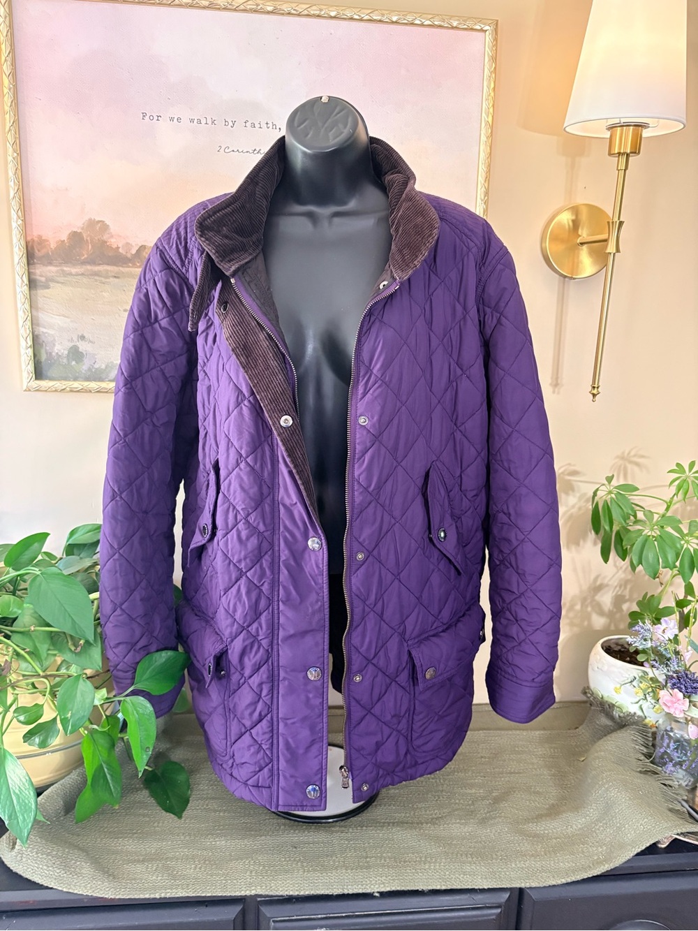 Lauren Ralph Lauren Deep Purple Quilted Corduroy-Collar Jacket